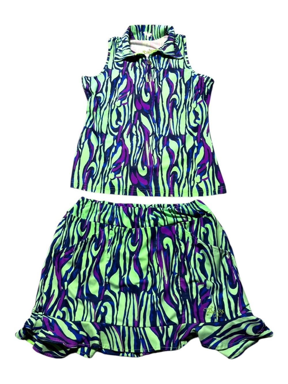 Tzu Tzu Women’s Medium Neon Skirt Set skort tank top preppy tennis golf green